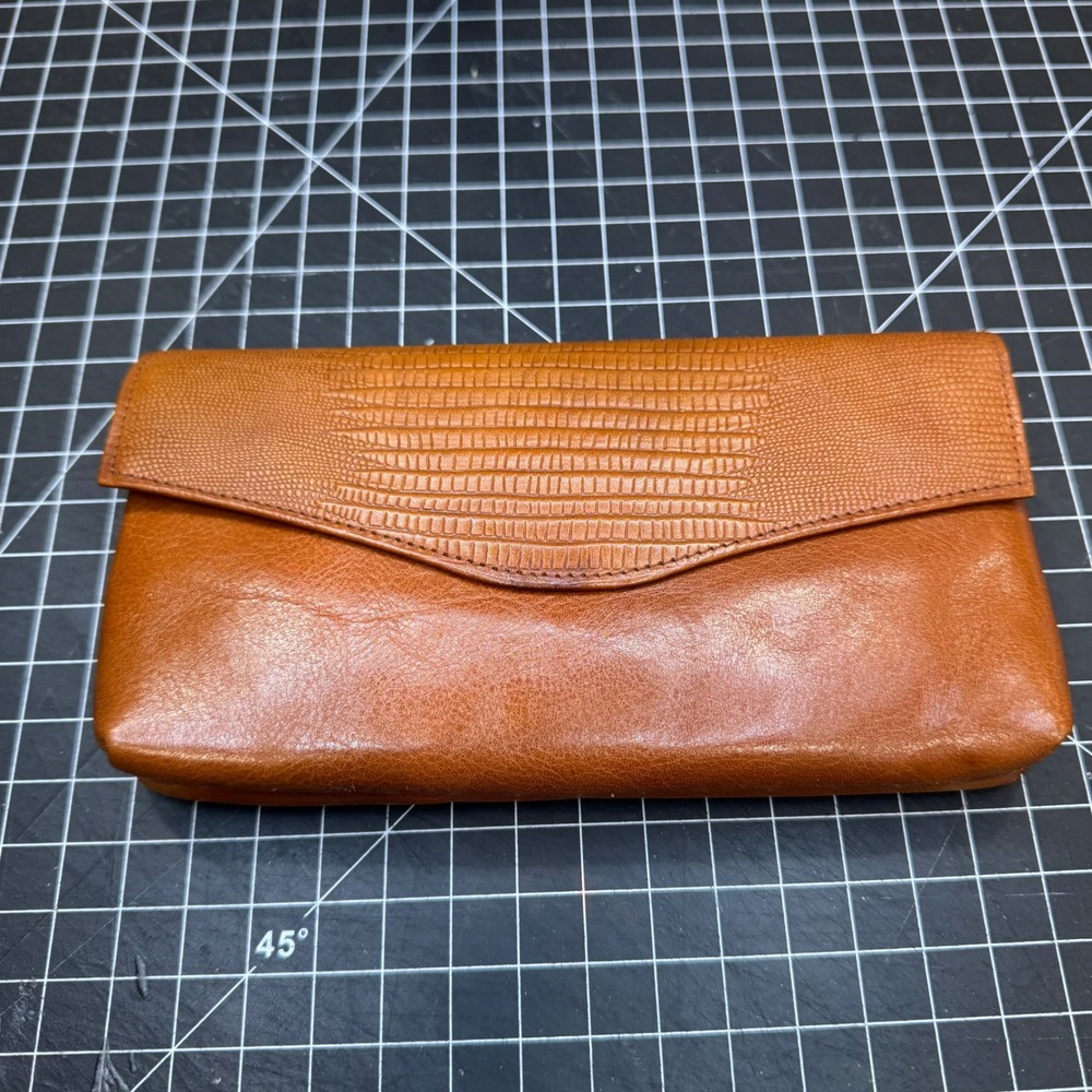 Oggi Domani Cognac Leather Clutch Wallet Top Grain Cowhide Y6927 Vintage Style